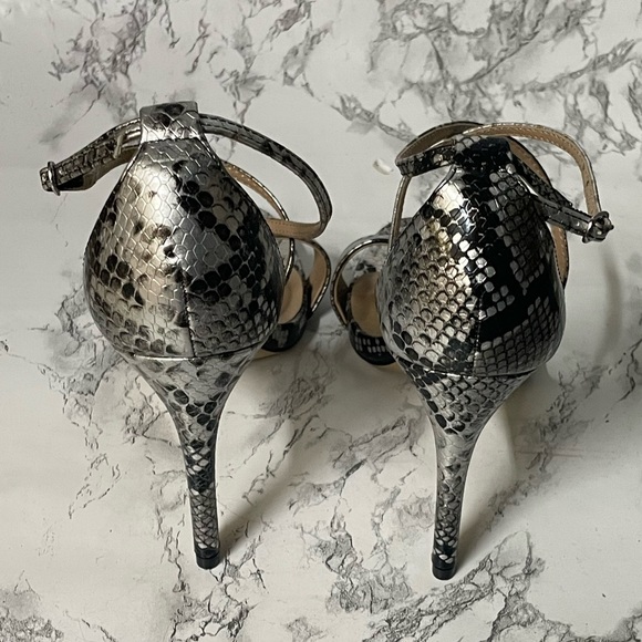 Sz 8.5 Silver & Black Snakeskin Mix No 6 Heels w/ Adjustable Ankle Strap 😍 - Picture 3 of 8